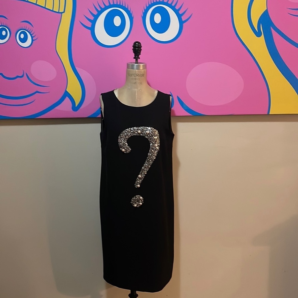 Moschino Cheap Chic Black Wool Question Mark Safety Pin Dress